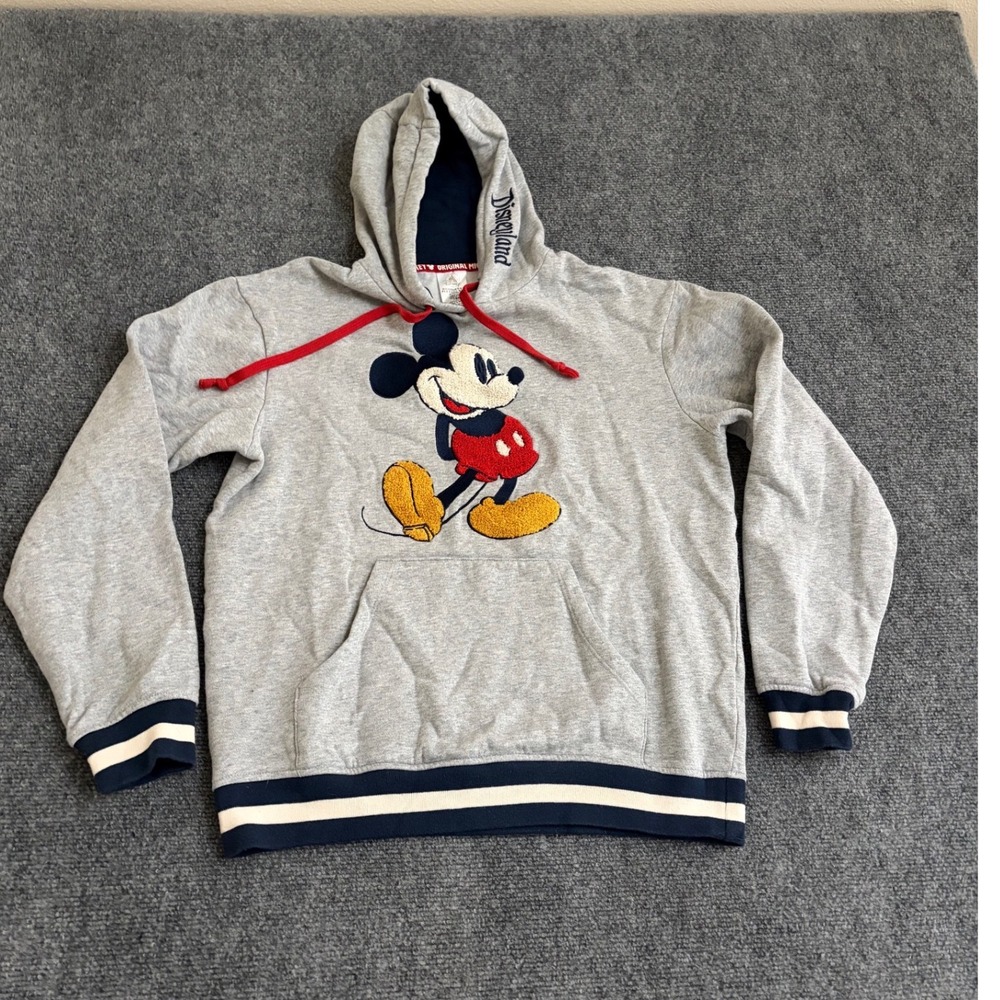 Disney Parks Mickey Mouse Disneyland Gray Hoodie Striped Trim XS